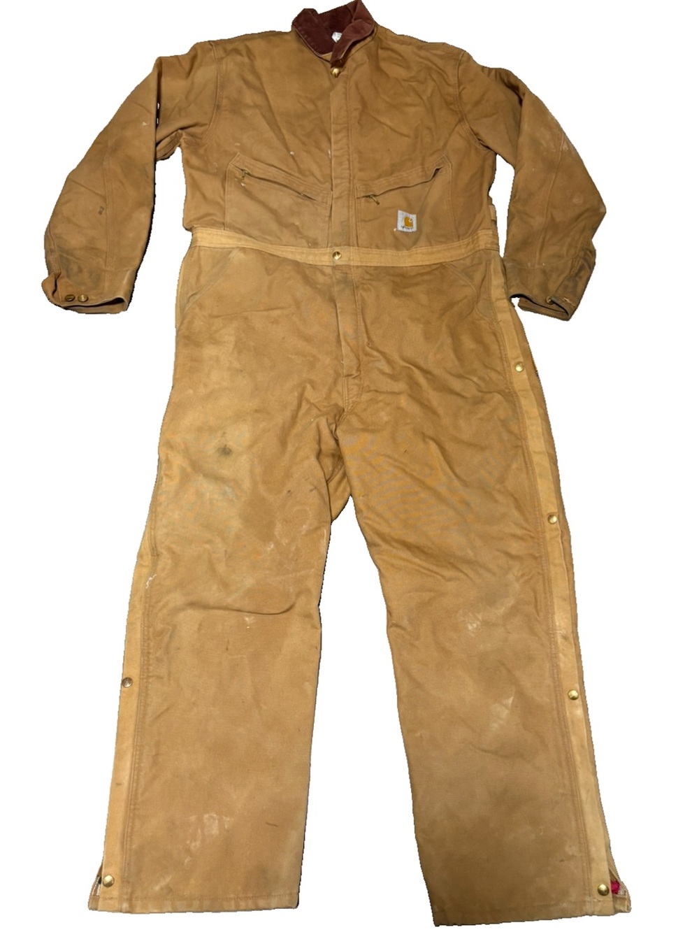 Carhartt X01 BRN Quilt Lined Duck Canvas Coveralls Mens 48 Regular Distressed
